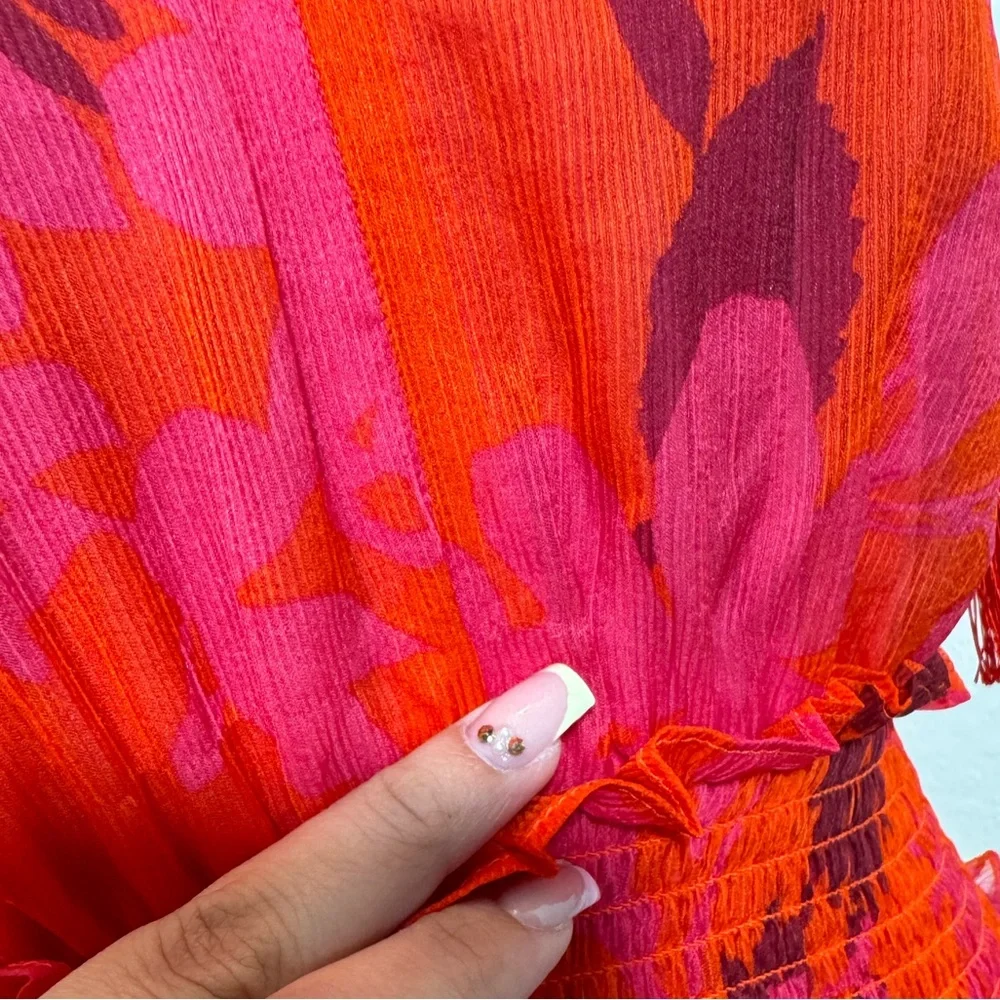 Red Pleated Tie Front Maxi Sundress - Picture 5 of 13